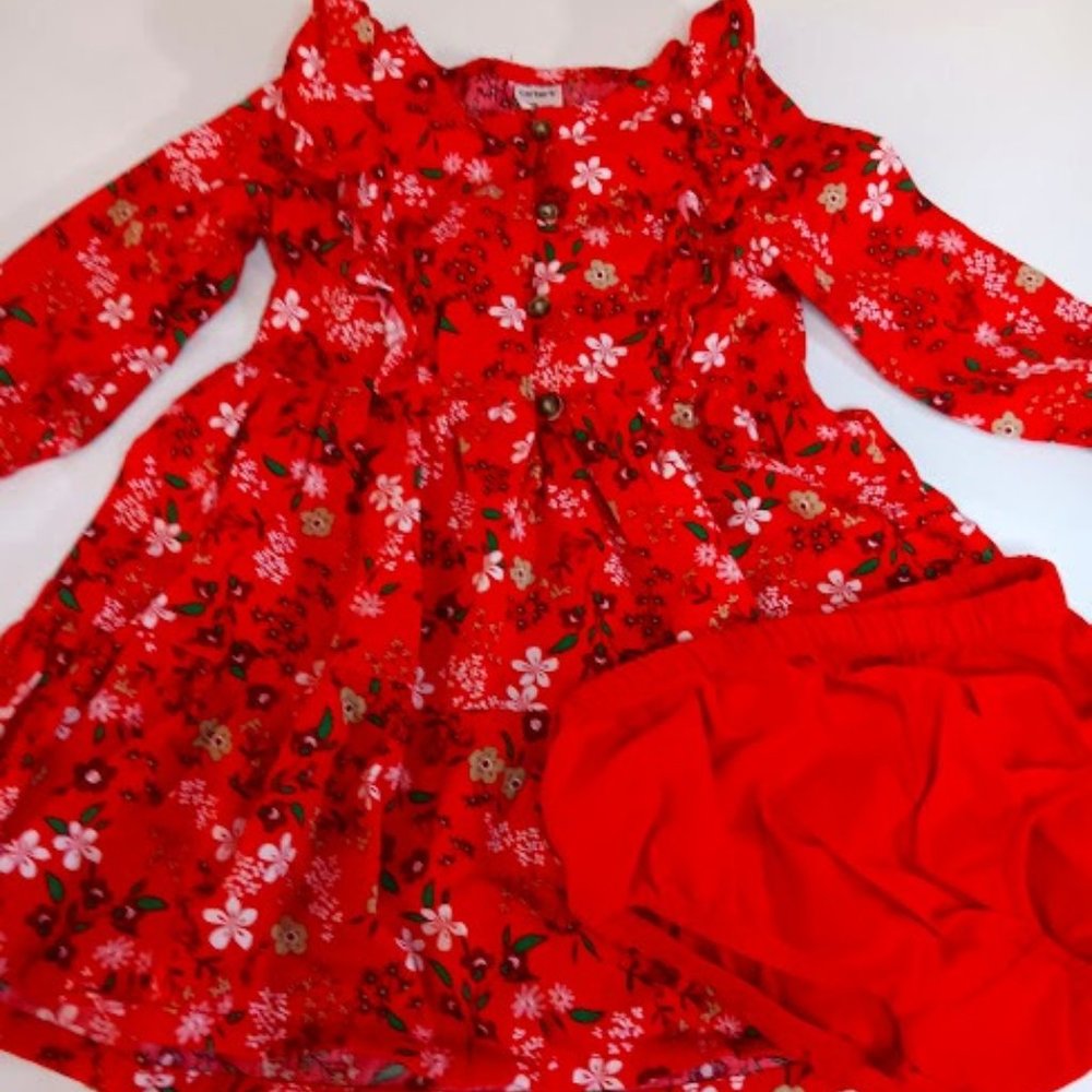 Carters Red Floral Dress with Matching Bottoms, 18M